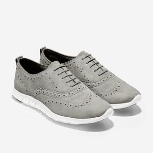 COLE HAAN Zero Grand Wingtip Oxfords In Ironstone Suede-Optic White Size 9.5